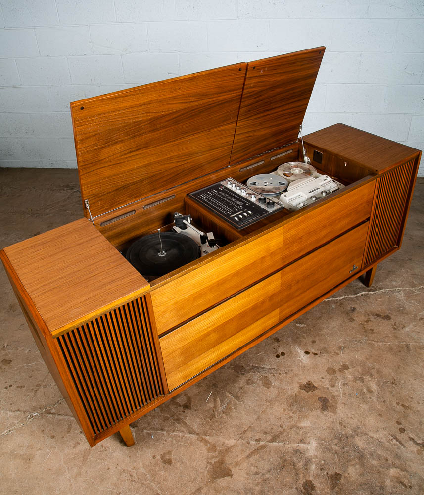 Mid Century Danish Modern Stereo Console Grundig Teak Record Player Radio Hifi - Image 4