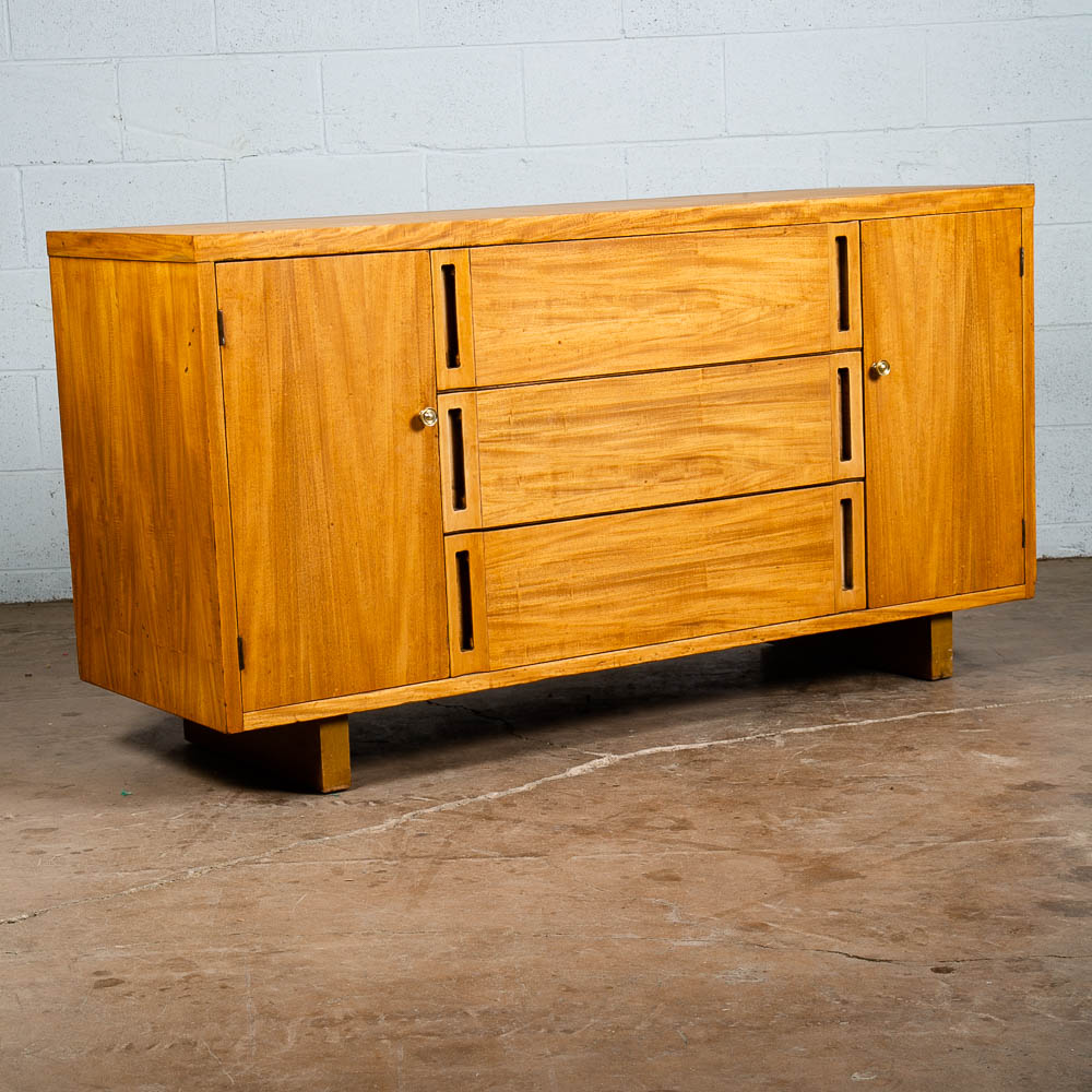 Mid Century Danish Modern Credenza Sideboard Cabinet 3 Drawers Blonde Maple Mcm