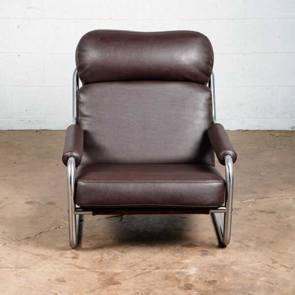 Mid Century Danish Modern Lounge Chair Brown Jan Des Bouvrie Tandem Metal Arms - Image 5