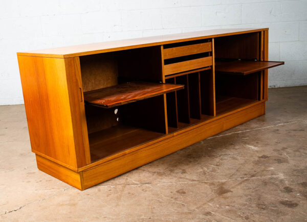 Mid Century Danish Modern Credenza Tambour Door Teak Media Sideboard Console Low - Image 3