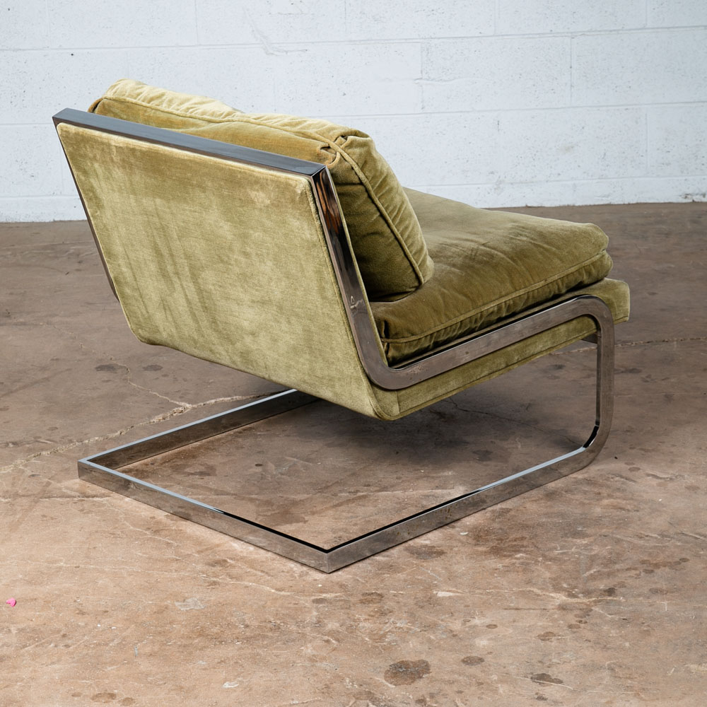 Mid Century Modern Lounge Chair Milo Baughman Thayer Coggin Green Chrome Tandem - Image 3