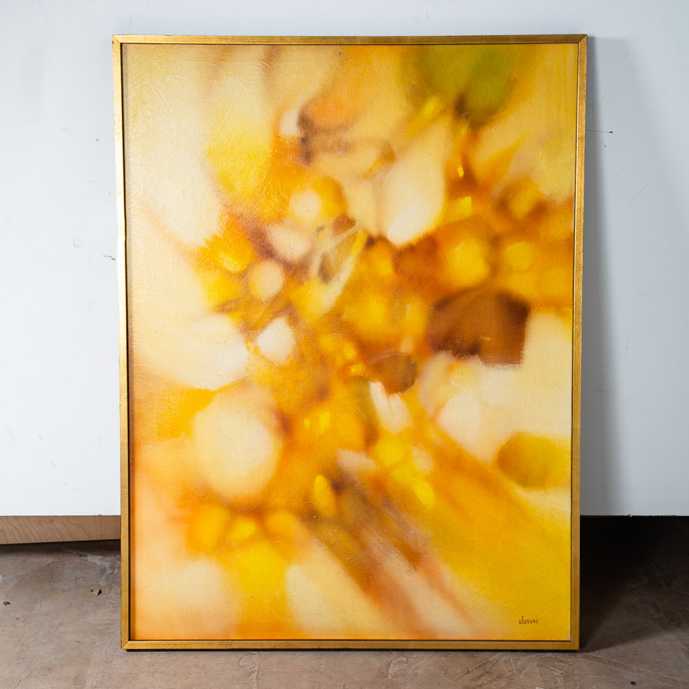 Mid Century Modern Painting Art Abstract Expressionism Yellow Orange Oil Signed - Image 2