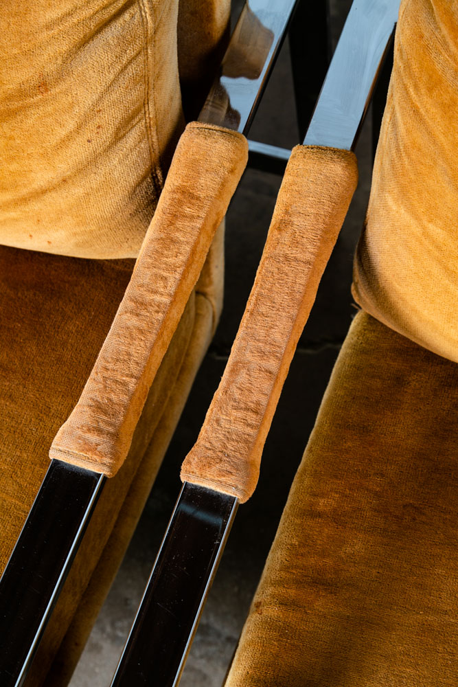 Mid Century Modern Lounge Chair Set Milo Baughman Thayer Coggin Orange Chrome - Image 11