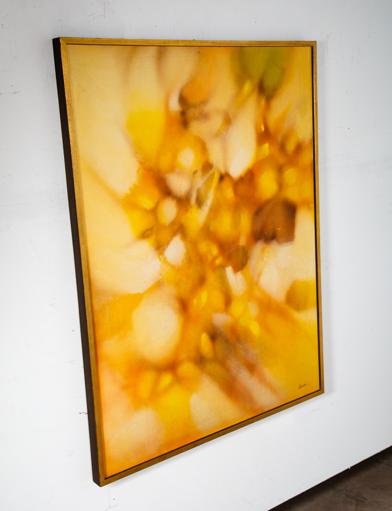 Mid Century Modern Painting Art Abstract Expressionism Yellow Orange Oil Signed - Image 4