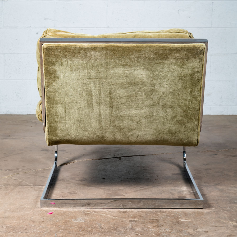 Mid Century Modern Lounge Chair Milo Baughman Thayer Coggin Green Chrome Tandem - Image 5