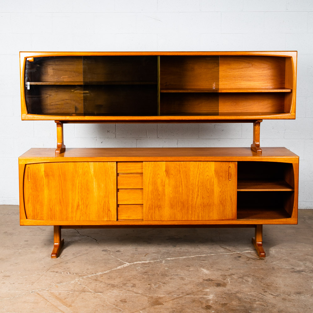 Mid Century Danish Modern Credenza 2 Tier Glass Teak Sideboard Display Drawers - Image 5