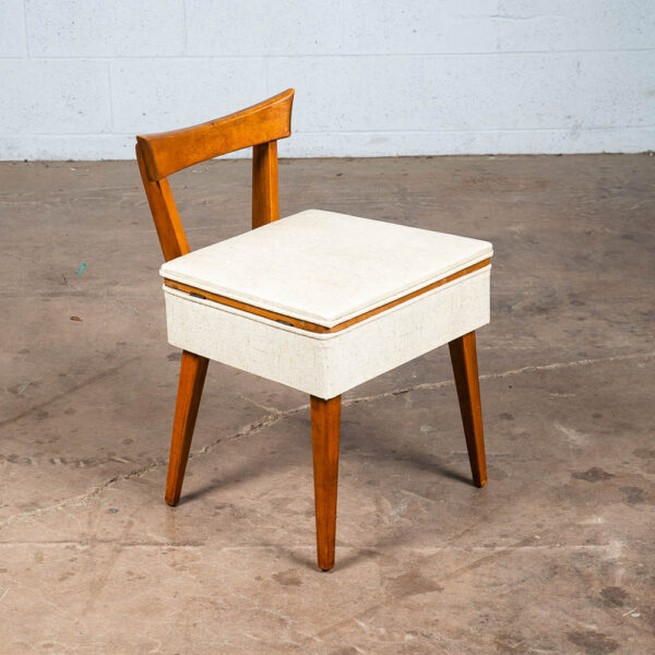 Mid Century Modern Sewing Chair Side Storage Wood White Brown Vintage Craft Seat