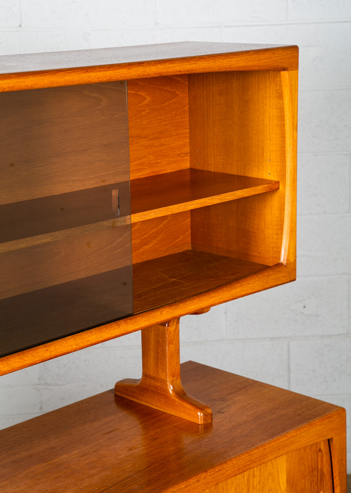 Mid Century Danish Modern Credenza 2 Tier Glass Teak Sideboard Display Drawers - Image 10