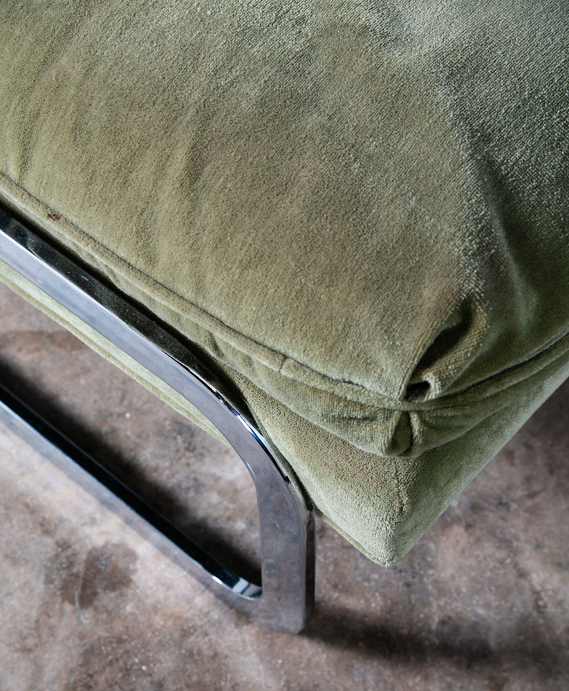 Mid Century Modern Lounge Chair Milo Baughman Thayer Coggin Green Chrome Tandem - Image 8