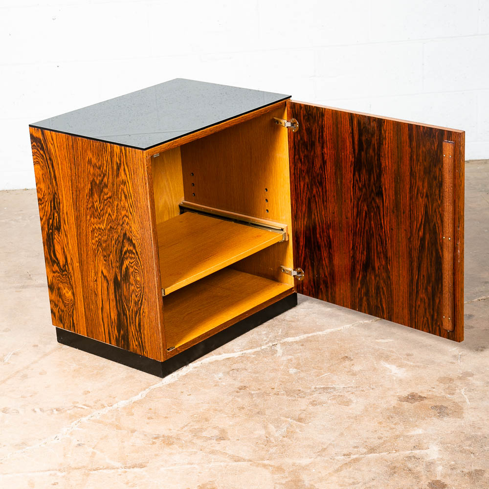 Mid Century Danish Modern End Table Side Entryway Rosewood Locking Door Glass