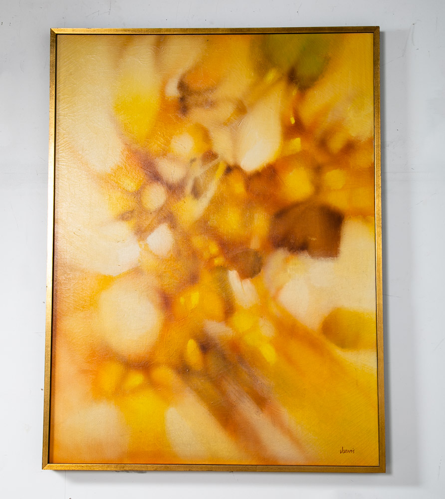 Mid Century Modern Painting Art Abstract Expressionism Yellow Orange Oil Signed - Image 5