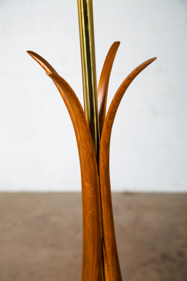 Mid Century Modern Floor Lamp Solid Sculpted Walnut Brass Round Lighting Wood VG - Image 6