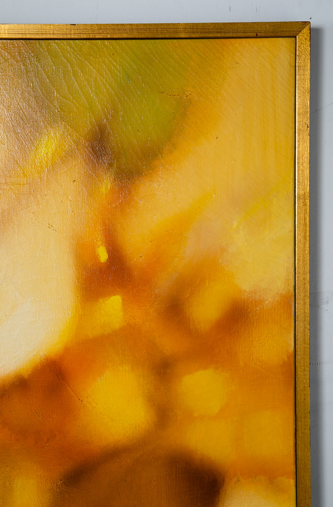 Mid Century Modern Painting Art Abstract Expressionism Yellow Orange Oil Signed - Image 9