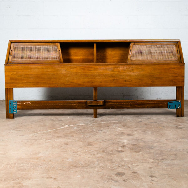 Mid Century Modern Headboard Bed Frame King Size Walnut Sliding Doors Cane Mcm - Image 3