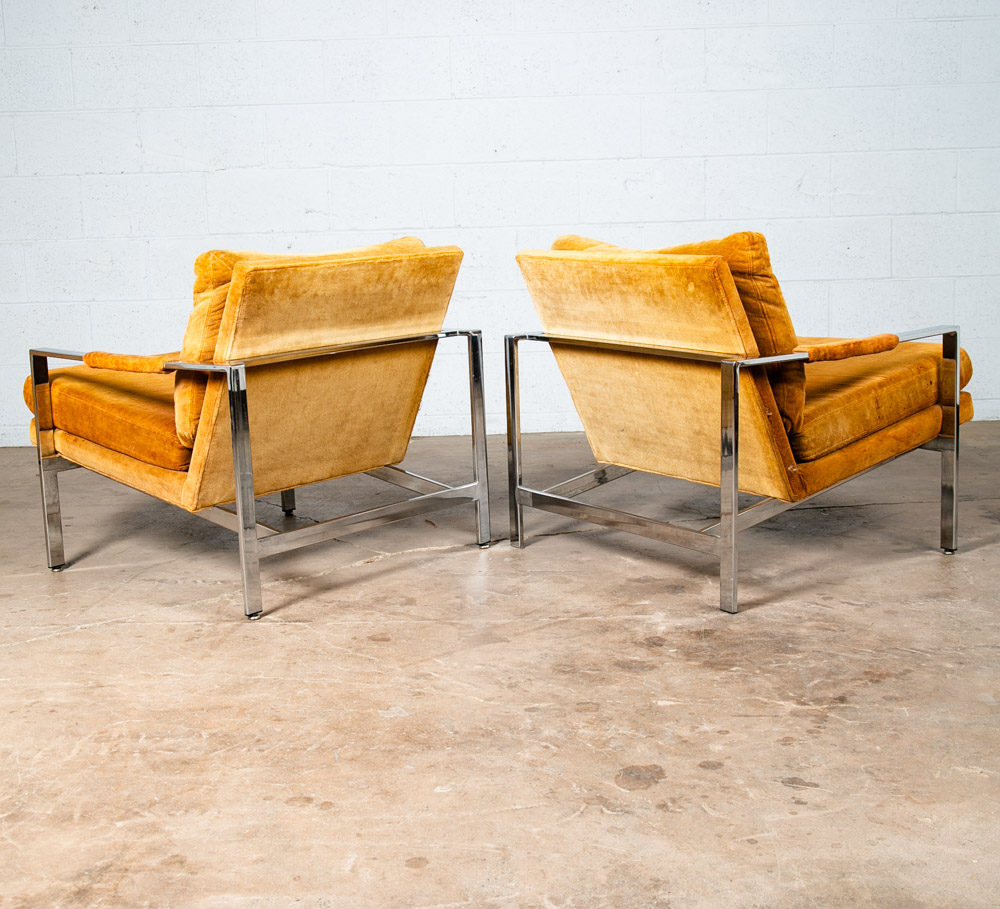 Mid Century Modern Lounge Chair Set Milo Baughman Thayer Coggin Orange Chrome - Image 3