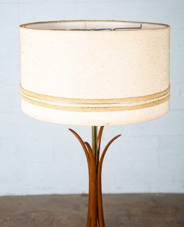 Mid Century Modern Floor Lamp Solid Sculpted Walnut Brass Round Lighting Wood VG - Image 9