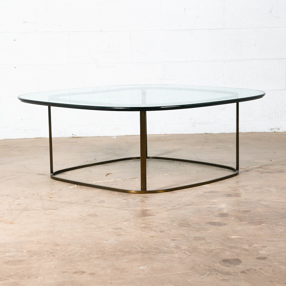 Mid Century Modern Coffee Table Glass Metal Gold Brass Bronze Heavy Vintage Mcm - Image 3
