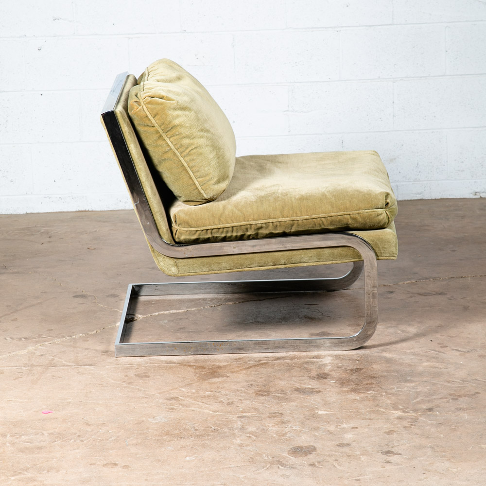 Mid Century Modern Lounge Chair Milo Baughman Thayer Coggin Green Chrome Tandem - Image 2