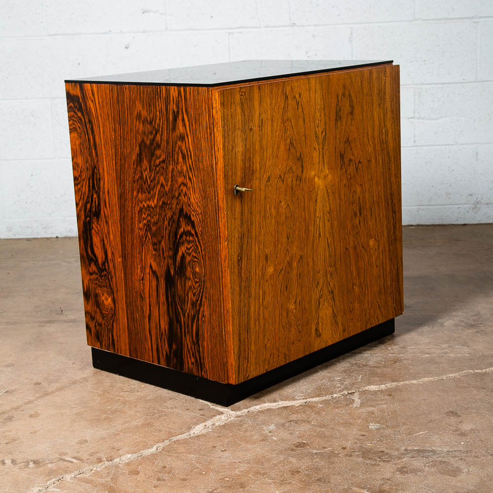 Mid Century Danish Modern End Table Side Entryway Rosewood Locking Door Glass - Image 3