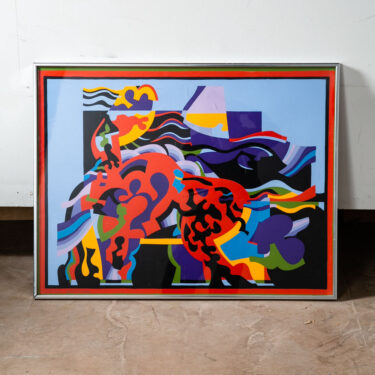 Mid Century Modern Print Art Artist Colorful Jacques Cinquin Spirited Horses