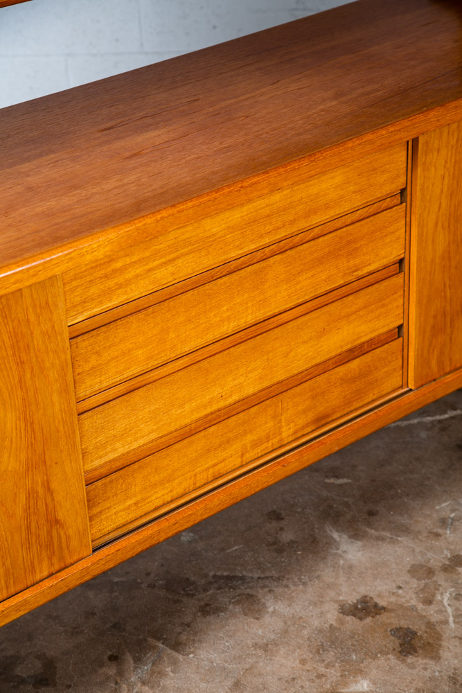 Mid Century Danish Modern Credenza 2 Tier Glass Teak Sideboard Display Drawers - Image 7