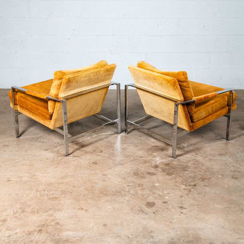 Mid Century Modern Lounge Chair Set Milo Baughman Thayer Coggin Orange Chrome - Image 10