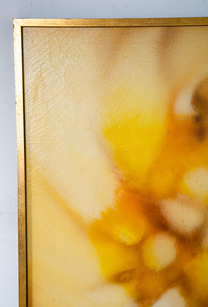 Mid Century Modern Painting Art Abstract Expressionism Yellow Orange Oil Signed - Image 10