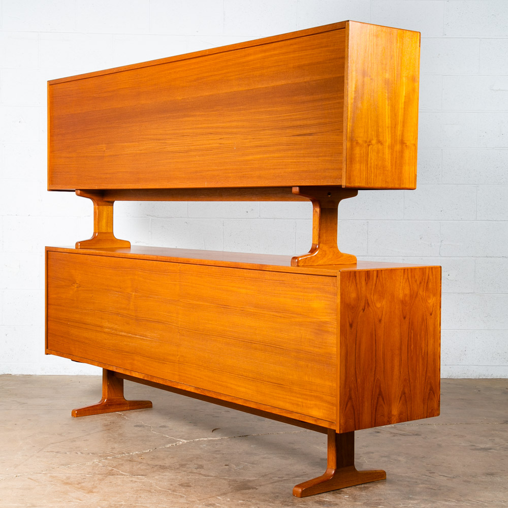 Mid Century Danish Modern Credenza 2 Tier Glass Teak Sideboard Display Drawers - Image 4
