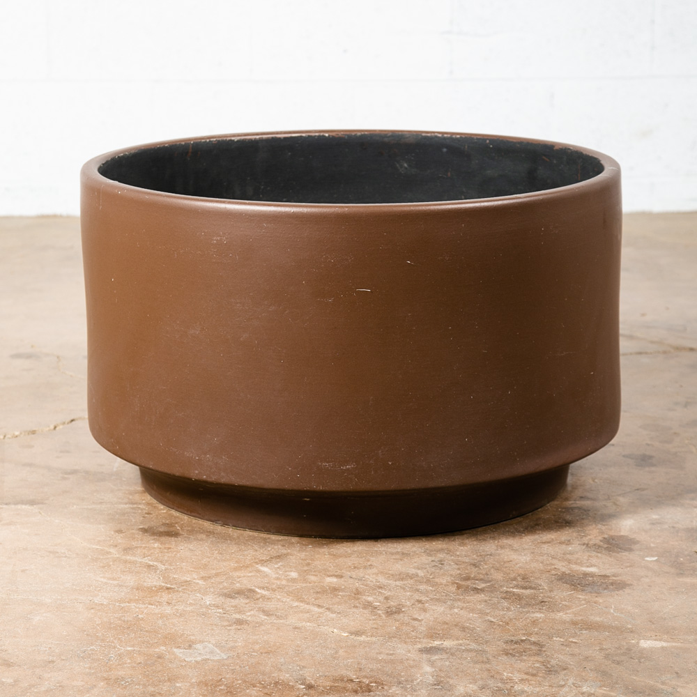 Mid Century Modern Planter Brown Matte Extra Large Gainey Ceramic Round 24.75x15