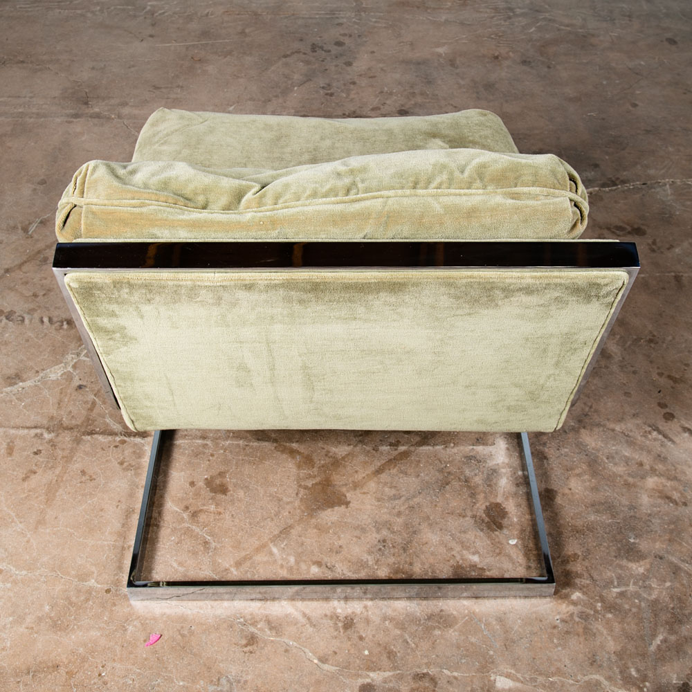 Mid Century Modern Lounge Chair Milo Baughman Thayer Coggin Green Chrome Tandem - Image 7