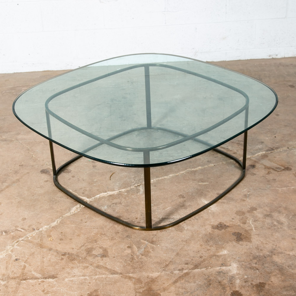 Mid Century Modern Coffee Table Glass Metal Gold Brass Bronze Heavy Vintage Mcm