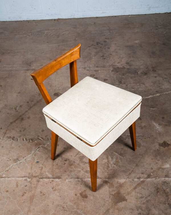 Mid Century Modern Sewing Chair Side Storage Wood White Brown Vintage Craft Seat - Image 3