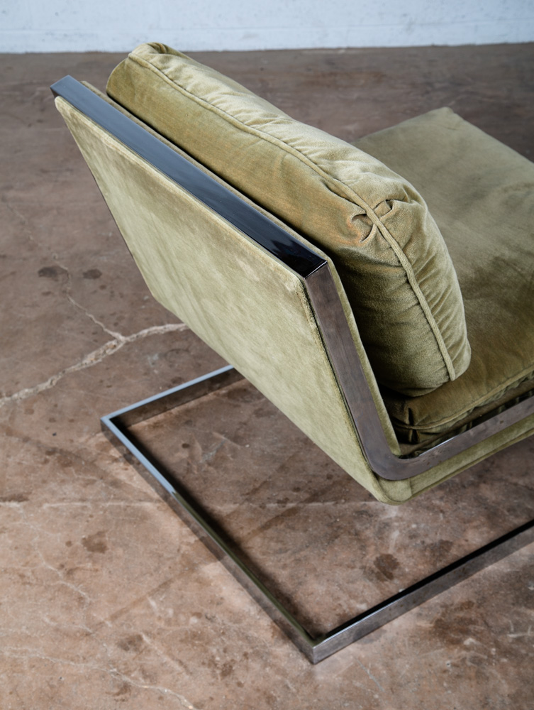 Mid Century Modern Lounge Chair Milo Baughman Thayer Coggin Green Chrome Tandem - Image 9