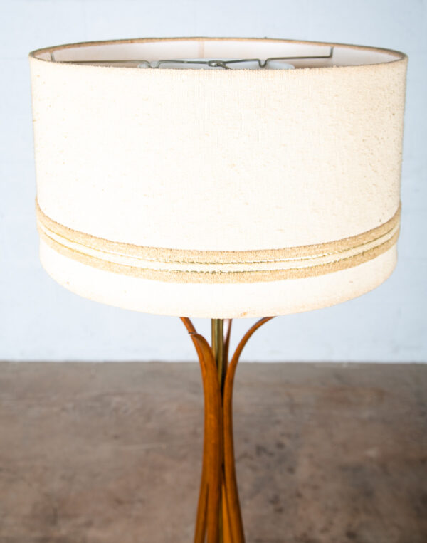 Mid Century Modern Floor Lamp Solid Sculpted Walnut Brass Round Lighting Wood VG - Image 4