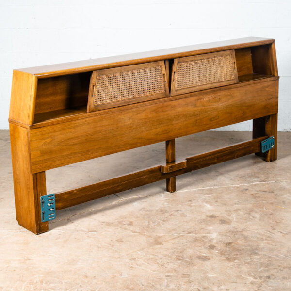 Mid Century Modern Headboard Bed Frame King Size Walnut Sliding Doors Cane Mcm