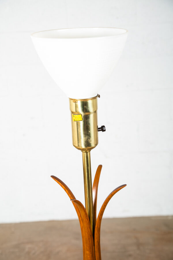 Mid Century Modern Floor Lamp Solid Sculpted Walnut Brass Round Lighting Wood VG - Image 5