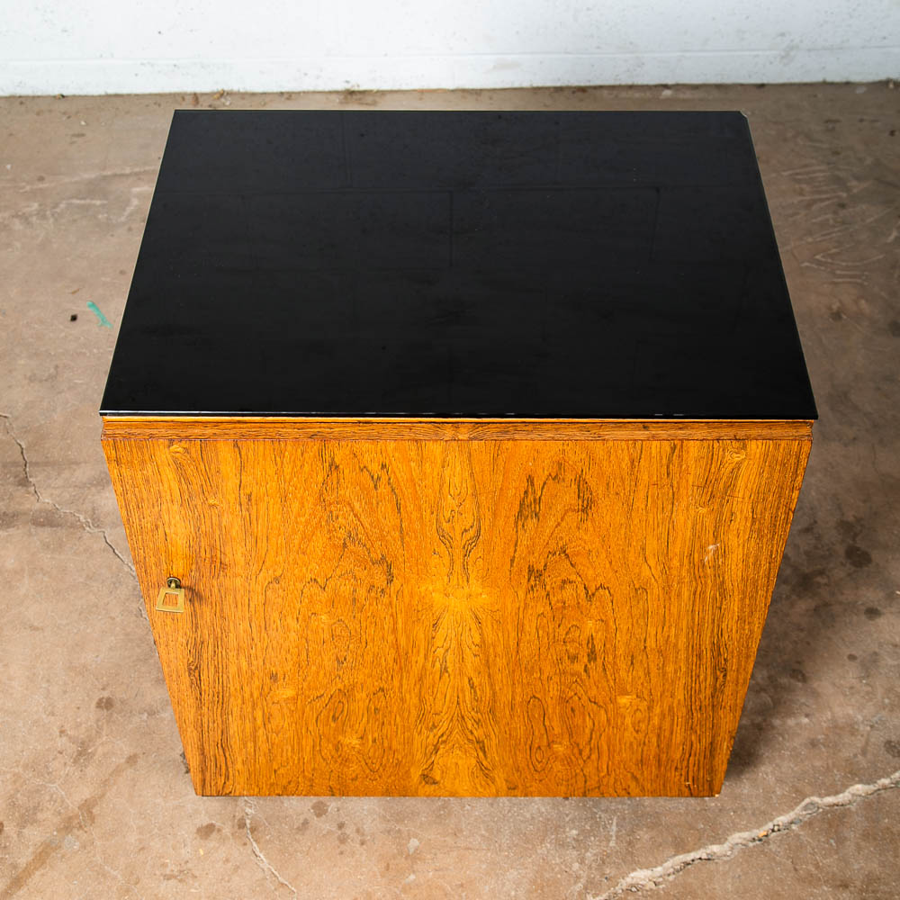 Mid Century Danish Modern End Table Side Entryway Rosewood Locking Door Glass - Image 8