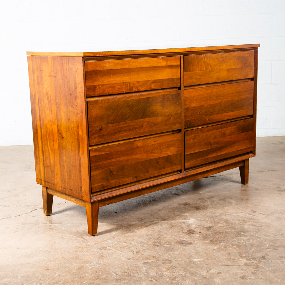 Mid Century Modern Credenza Dresser 6 Drawer Solid Walnut Vintage Mcm American