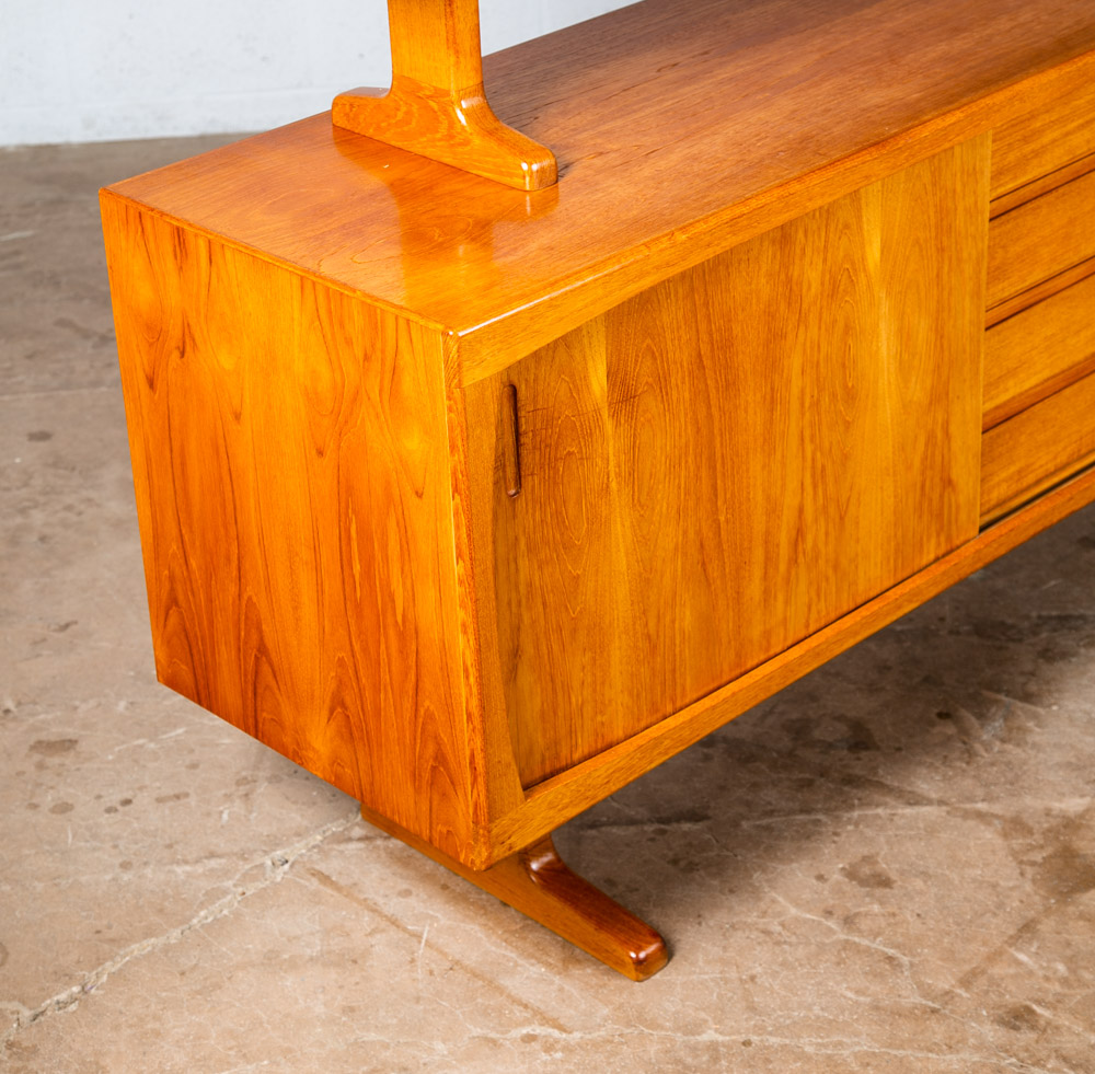 Mid Century Danish Modern Credenza 2 Tier Glass Teak Sideboard Display Drawers - Image 9