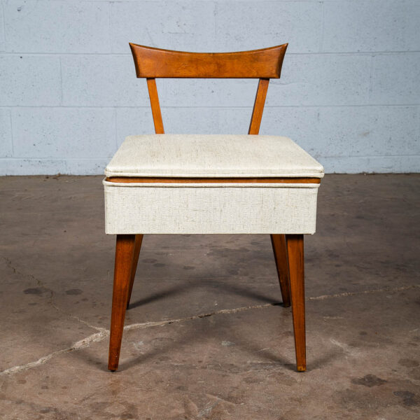 Mid Century Modern Sewing Chair Side Storage Wood White Brown Vintage Craft Seat - Image 7