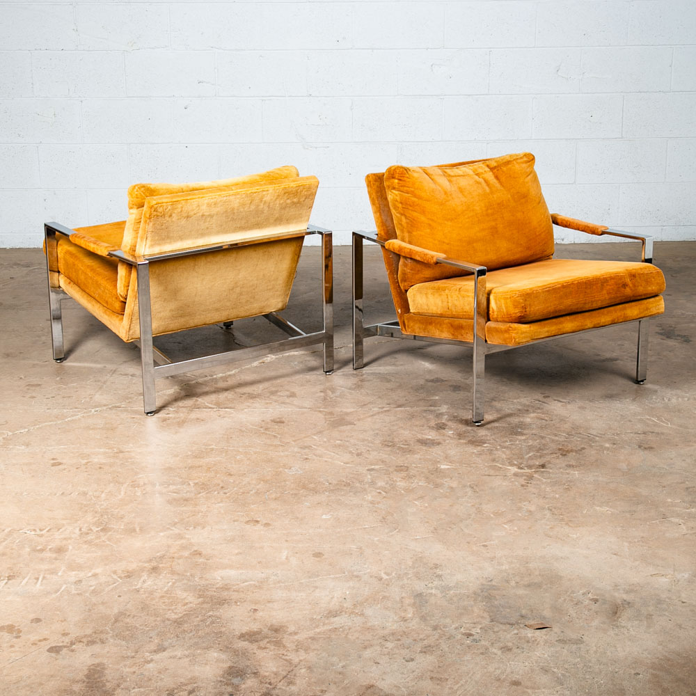 Mid Century Modern Lounge Chair Set Milo Baughman Thayer Coggin Orange Chrome - Image 5