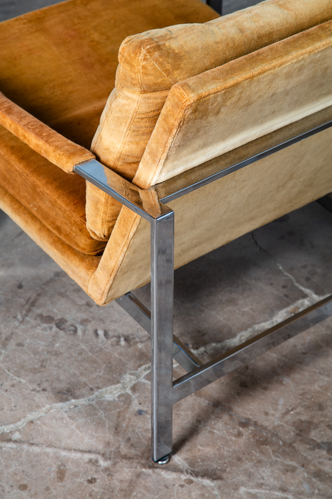 Mid Century Modern Lounge Chair Set Milo Baughman Thayer Coggin Orange Chrome - Image 7