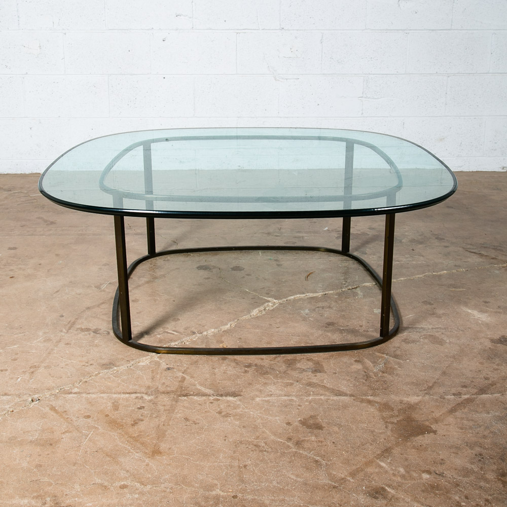 Mid Century Modern Coffee Table Glass Metal Gold Brass Bronze Heavy Vintage Mcm - Image 5
