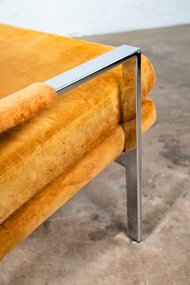 Mid Century Modern Lounge Chair Set Milo Baughman Thayer Coggin Orange Chrome - Image 8