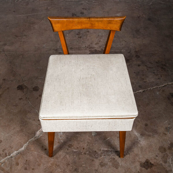 Mid Century Modern Sewing Chair Side Storage Wood White Brown Vintage Craft Seat - Image 4