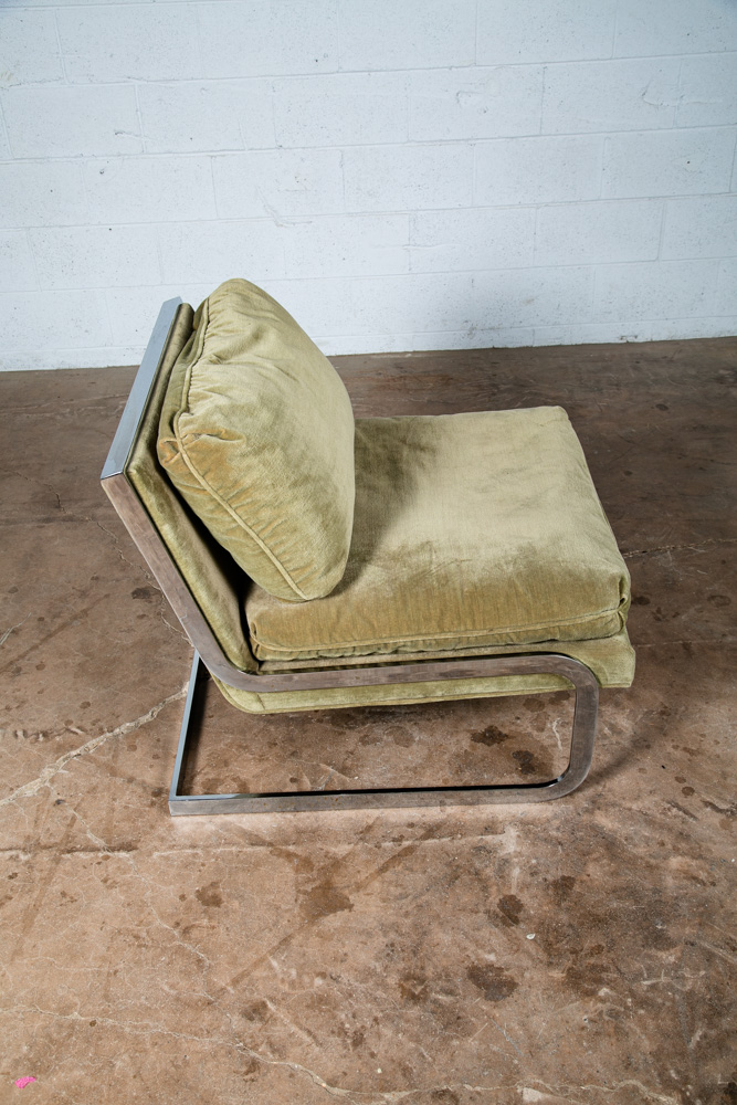 Mid Century Modern Lounge Chair Milo Baughman Thayer Coggin Green Chrome Tandem - Image 11