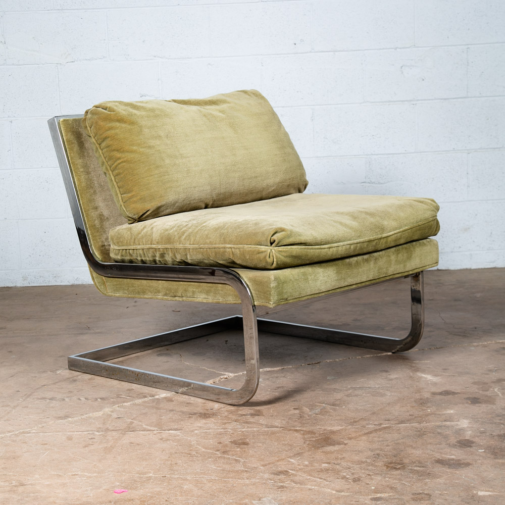 Mid Century Modern Lounge Chair Milo Baughman Thayer Coggin Green Chrome Tandem - Image 4