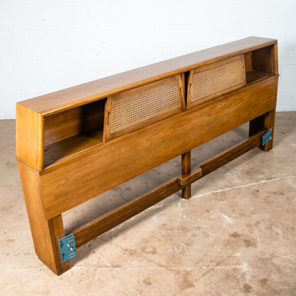Mid Century Modern Headboard Bed Frame King Size Walnut Sliding Doors Cane Mcm - Image 6