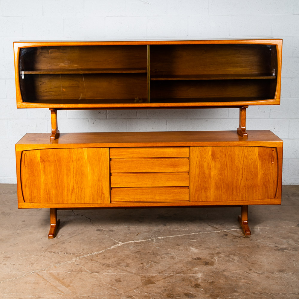 Mid Century Danish Modern Credenza 2 Tier Glass Teak Sideboard Display Drawers - Image 2