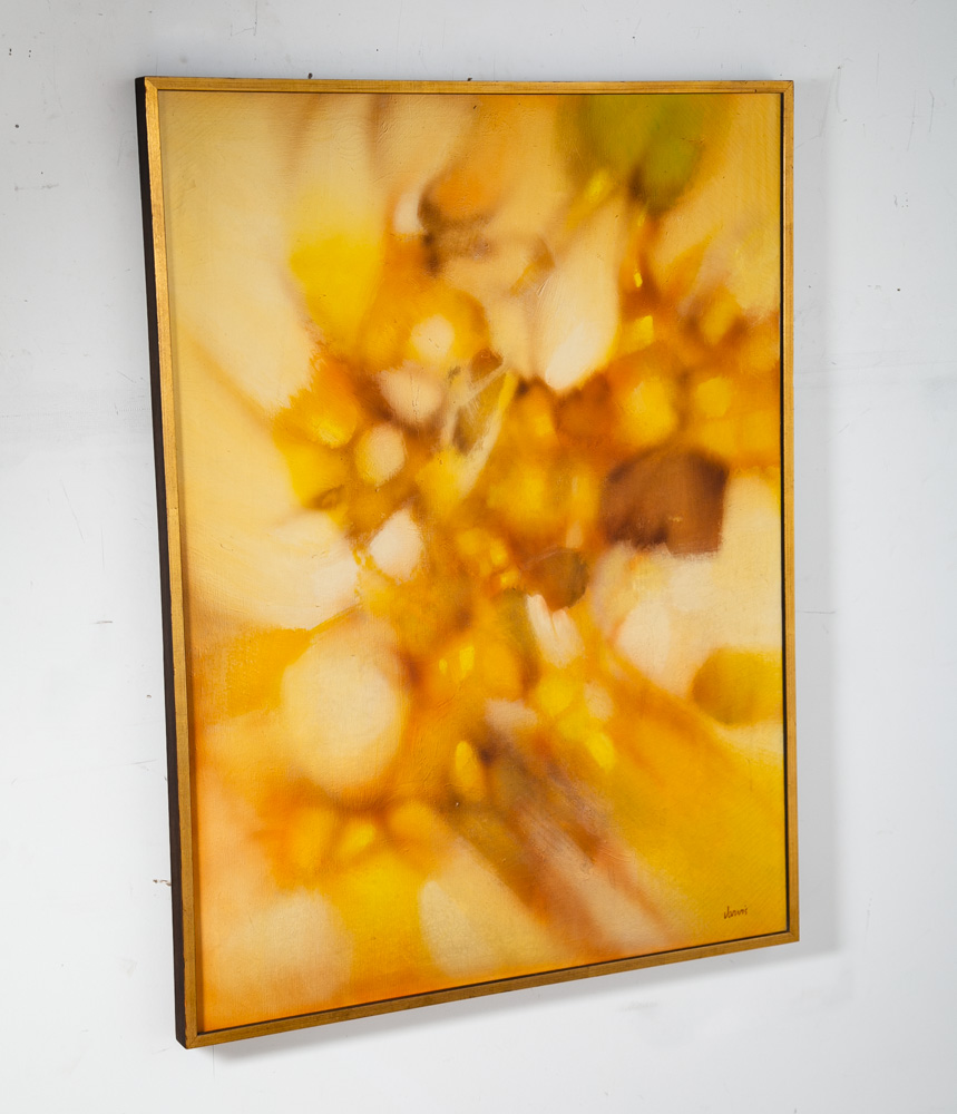 Mid Century Modern Painting Art Abstract Expressionism Yellow Orange Oil Signed - Image 11